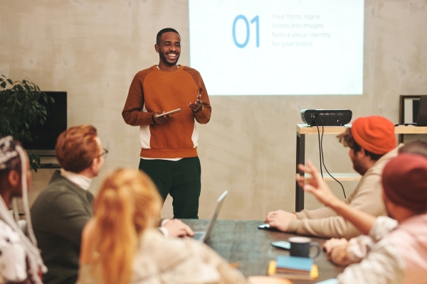 person delivering a presentation